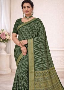 Elegant Green Saree with Chevron Pattern