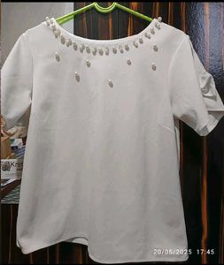 White Pearl Embellished Top
