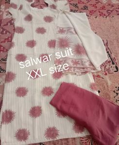 White Salwar Suit with Pink Floral Print