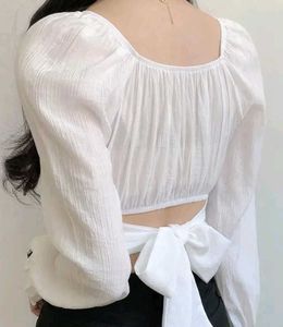 puff sleeves white crop top, S size