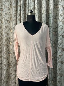 Pink V-Neck Long Sleeve Top