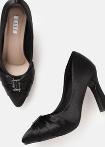 (New) Elegant Black Satin Heels with Embellishment