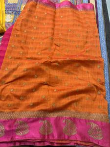 Orange Saree with Golden Motifs
