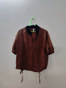 Vintage Brown Linen Blend Shirt✨