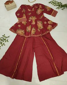 Maroon Floral Peplum Kurta with Palazzo♥️🪔