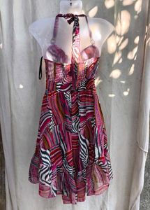 251110. Vibrant Halter Neck Mini Dress