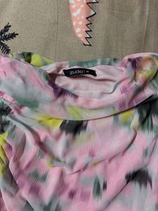 Boho Floral Ruched Sleeveless Mesh Top