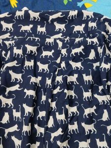 Cute Cat Print Navy Blue Top