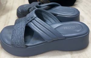 Blue Wedge Sandals with Denim Strap