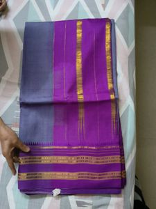 Vibrant Purple Silk Saree with Gold Border
