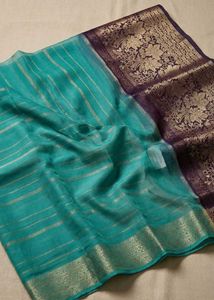 beautiful Teal &amp; purple with Gold zari Saree