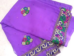 Vibrant Purple Saree with Embroidered Border