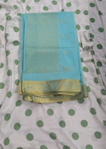 Sky Blue Saree with Gold Border
