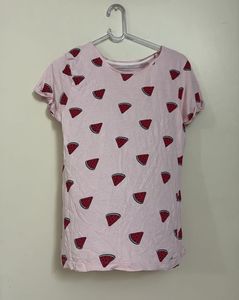Cute Pink Watermelon Print T-Shirt