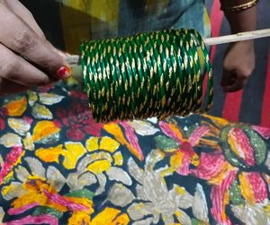 Green Bangles with Gold Glitter