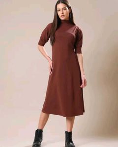 Brown Mock Neck Midi Dress