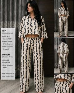 Stylish Printed Crop Top & Wide Leg Pants Set