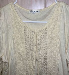 Cream Lace Detail Long Sleeve Top