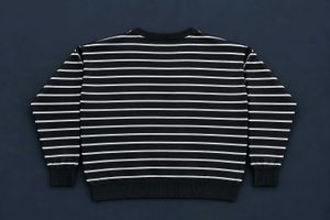 BLACK &amp; WHITE STRIPED ZIP DETAIL SWEATSHIRT