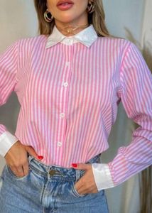 Chic Pink Striped Button-Up Blouse
