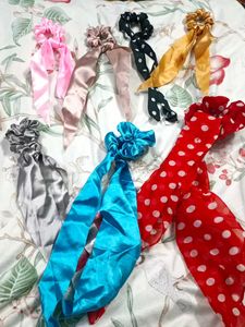 Stylish long Scrunchies with Scarves (Set of 8)