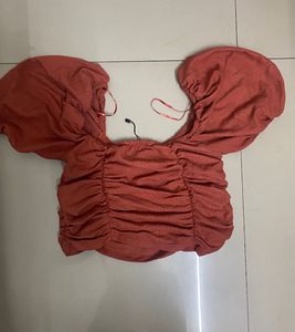 Stylish Ruched Puff Sleeve Crop Top