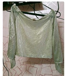 Sparkling One-Shoulder Tie-Sleeve Top