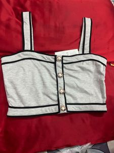 grey strap mock buttoned top