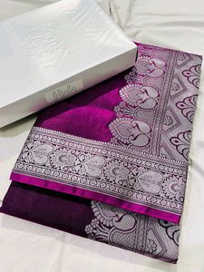 Elegant Purple satin Silk Saree with rich pallu