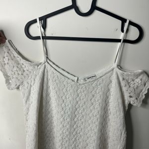 White Crochet Cold Shoulder Top