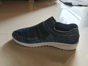 Blue Knit Slip-On Sneakers