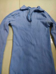 Light Blue Ribbed Zip-Up Sweater