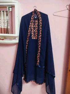 Embroidered Navy Blue Kurta shrara Set