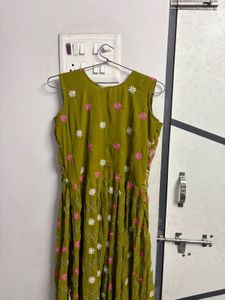 Embroidered Olive Green Ethnic Gown
