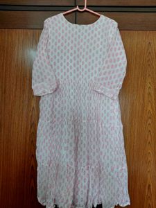 Soft cotton white and pink midi dress