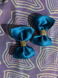 Set of 2 Teal Blue Bow Hair Clips