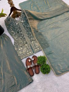 Elegant Green Embroidered Kurta Sharara Set