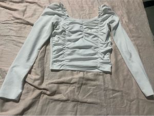 White Long Sleeve Ruched Top