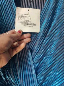 Stunning Blue Metallic Pleated Dress in offer pric