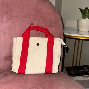 Cream & Red Canvas Mini Tote Bag