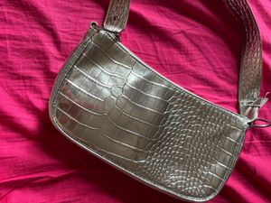 H&amp;M Silver Crocodile Textured Shoulder Bag