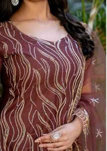 Unstitched Material Embroidered Kurta Set with Dup