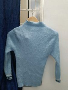 Blue Knit Sweater with Letter Detail