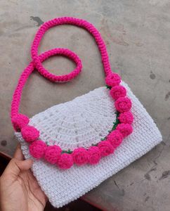 Handmade Crochet  Bag with Flowers