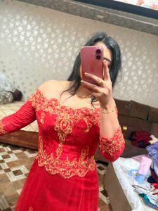 Stunning Red &amp; Gold Embroidered Gown