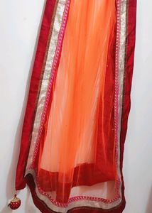 Orange Mehroon Border Plate Dupatta