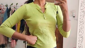 Lime Green Ribbed Henley Top