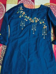 Teal Kurta with Floral Embroidery and beads/stones
