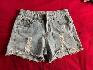 Light Wash Ripped Denim Shorts