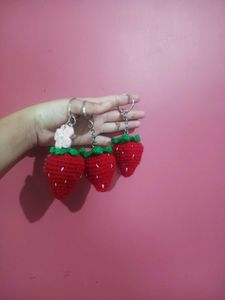 Crocheted Strawberry Keychain Set